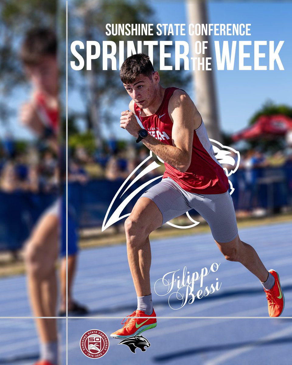 FloridaTechXC's tweet photo. Every program has a first, this is 𝐎𝐔𝐑𝐒!🥇

Fillipo Bessi becomes the first Panther to win an SSC weekly honor! At the Eagle Invite he won the 400 hurdles and was part of the 4x400 who won as well and set a NCAA provisional mark!

#GoPanthers | #TechBuilt https://t.co/XvJWSmBe7D