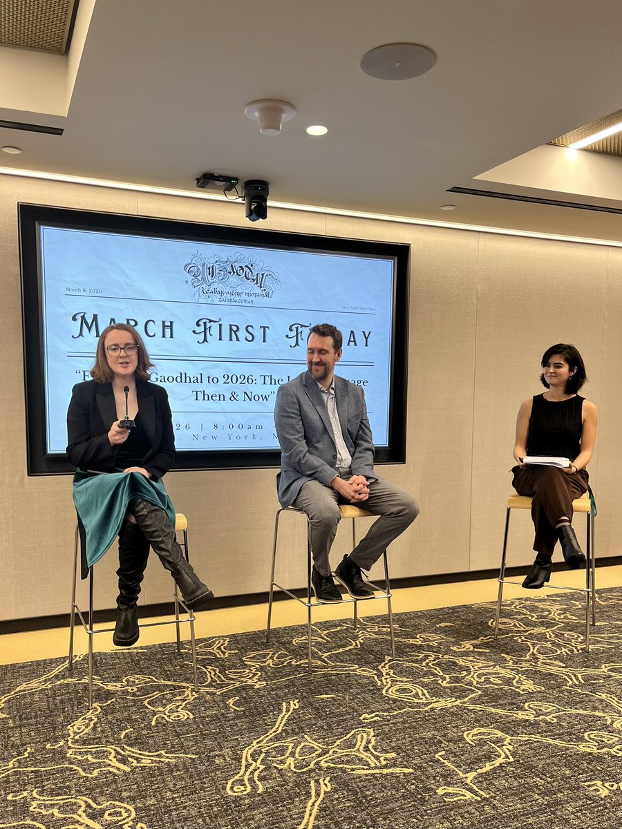 IrelandinNY's tweet image. Thank you to everyone who joined us for our March #FirstFriday: ‘From An Gaodhal to 2026: The Irish Language Then &amp;amp; Now.’ It was a wonderful morning celebrating #SeachtainnaGaeilge with historian Nicholas Wolf and Irish language teacher Molly Nic Céile, who discussed the roots of