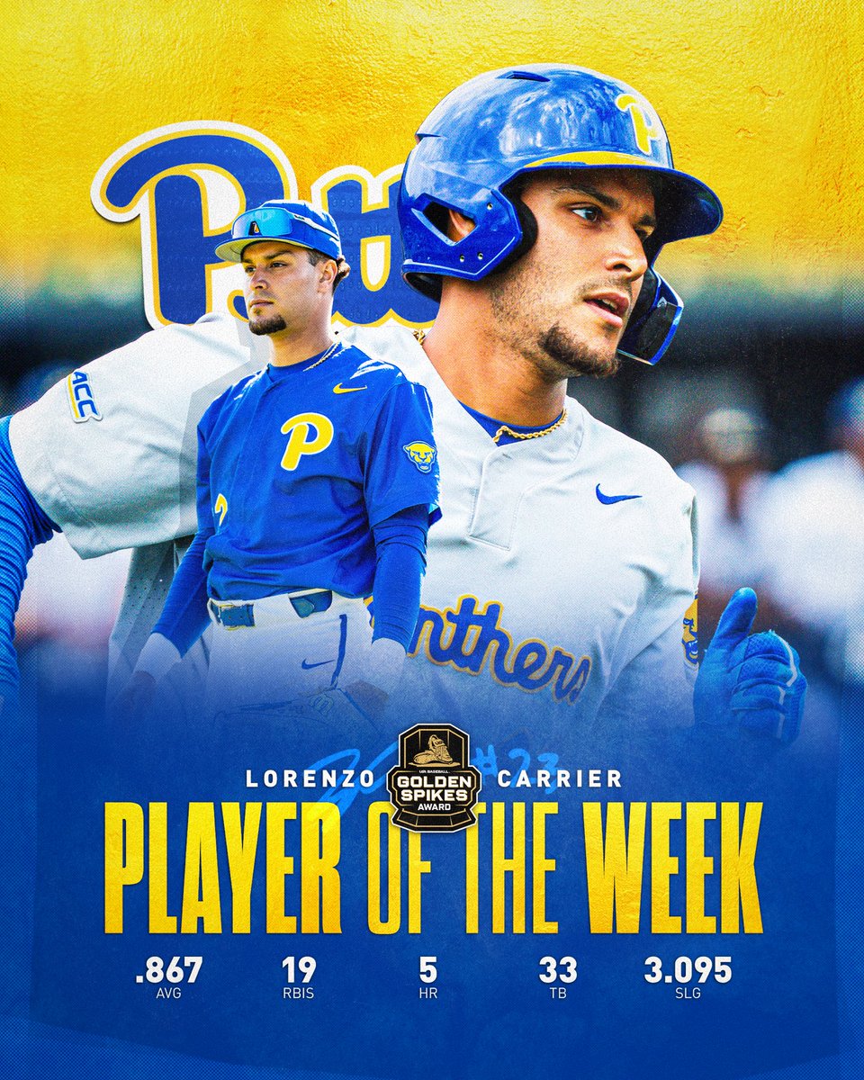 Golden Spikes National Player of the Week ✨

A legendary week from <a href="/LorenzoCarrier/">Lorenzo Carrier</a> 🔥

#H2P » <a href="/USAGoldenSpikes/">Golden Spikes Award</a> » <a href="/d1baseball/">D1Baseball</a>