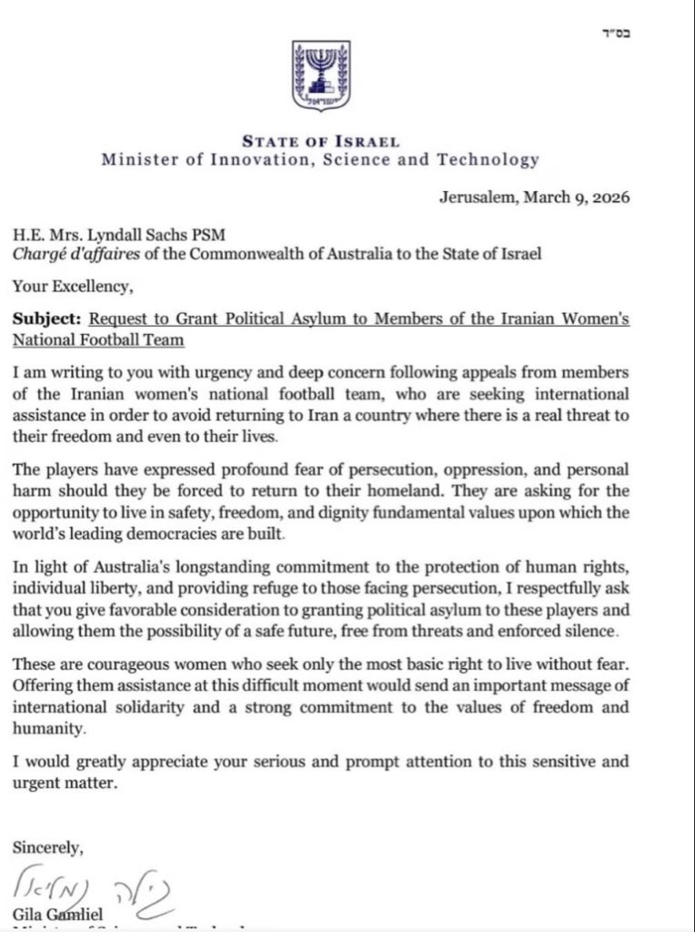 AnnaBasic2's tweet image. #GilaGamliel letter to Australia and #Albo shows how incredible #israelvisit and the people of Israel are.

They with @realDonaldTrump have saved these women from #Iran 

I hope the women being forced to return home with threats to their families stay in #Australia as sadly they