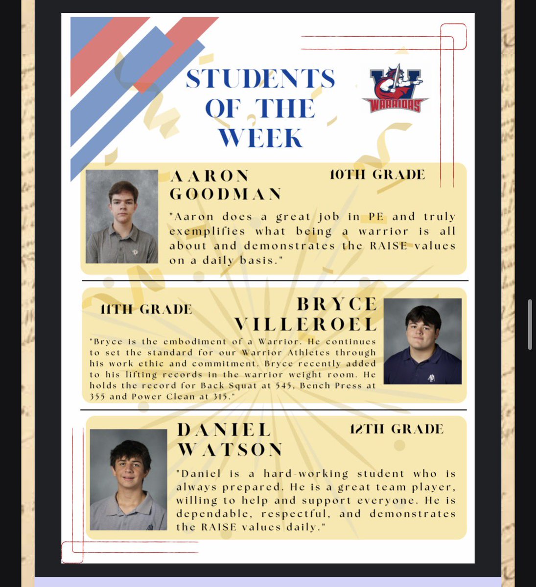 BryceVilleroel's tweet photo. Super proud to have been recognized as student of the week! Grateful I can be a role model to others.
@ala_iw_football @CoachBlueford https://t.co/hDMNYt6VMl