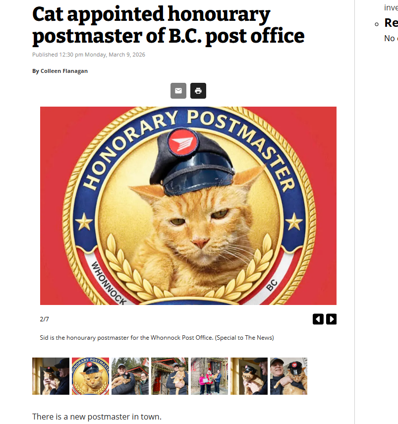 Honestly we have been searching for an animal runner for a long time and I think I found one...

I just found this Article about a Cat that became the honourary postmaster of a Canadian post office.

Its inspired by Tama the cat from Japan and the lore goes deeper than that

They