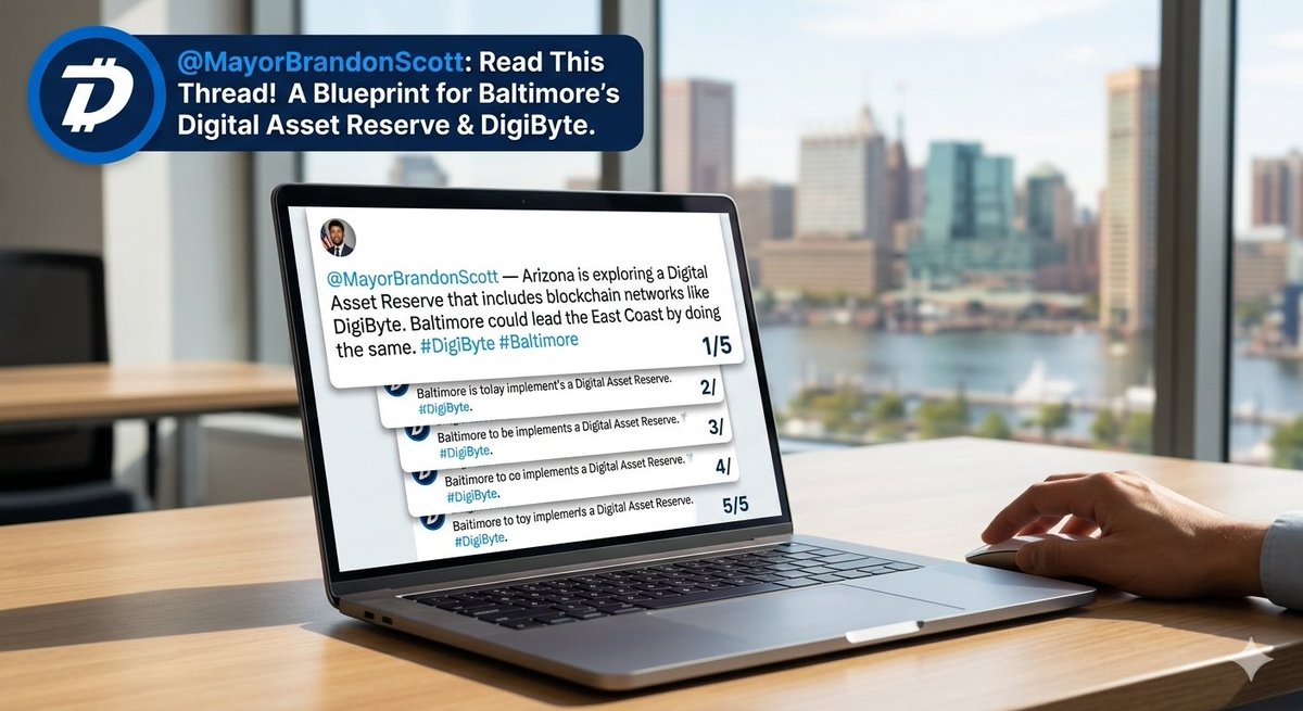 AmoreLoveAmor's tweet image. Tweet Thread 🧵

1/
Dear @MayorBMScott — Arizona is exploring a Digital Asset Reserve that includes blockchain networks like DigiByte. Baltimore could lead the East Coast by doing the same. #DigiByte #Baltimore