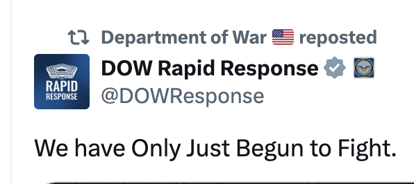 Trump: “I think the war is very complete, pretty much."

Pentagon: