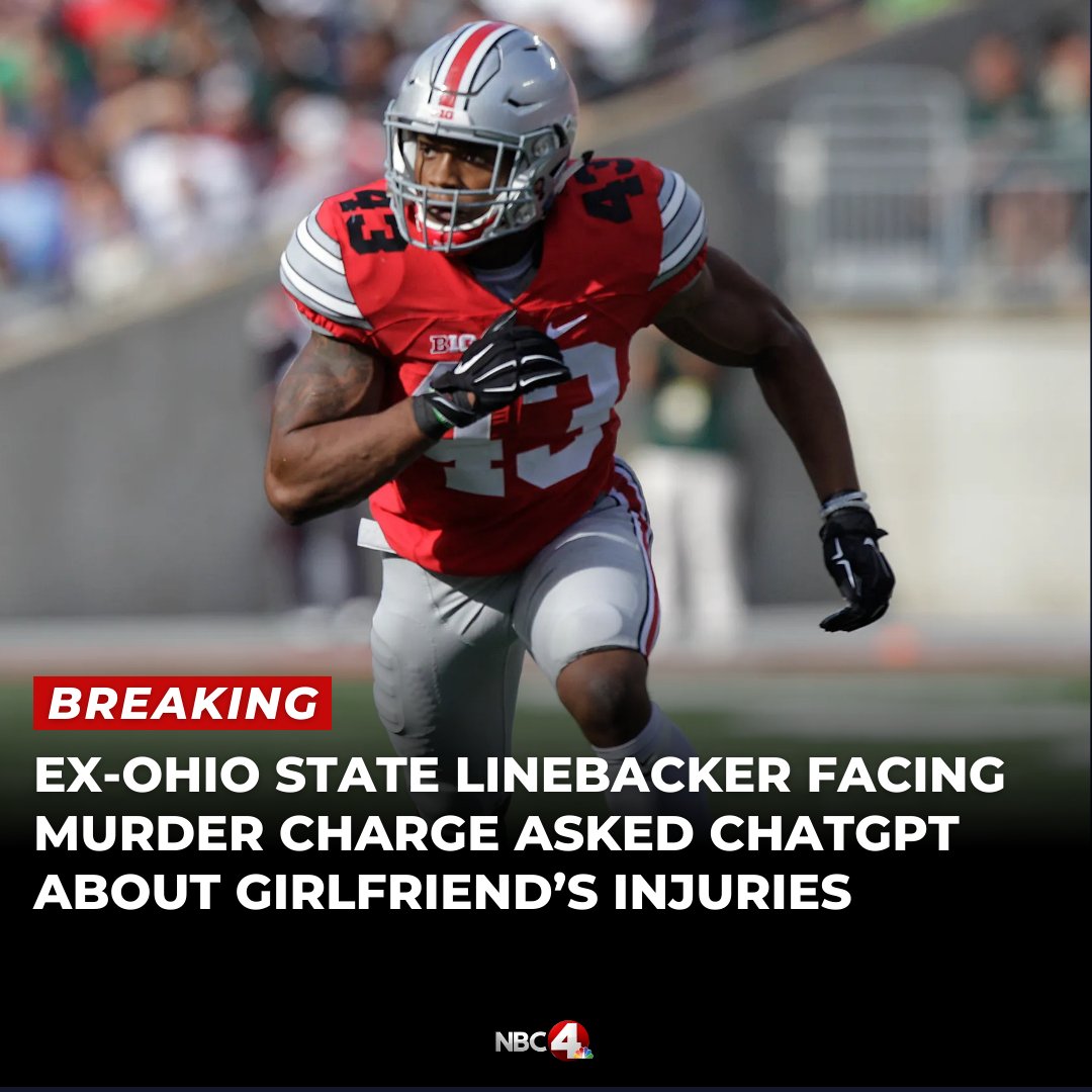 nbc4i's tweet photo. A former Ohio State linebacker facing a murder charge was back in a Tennessee courtroom Monday and reports said evidence was shown that he asked ChatGPT about his girlfriend's injuries. https://t.co/iwqxGPDBIL https://t.co/tjt4AhrEoV