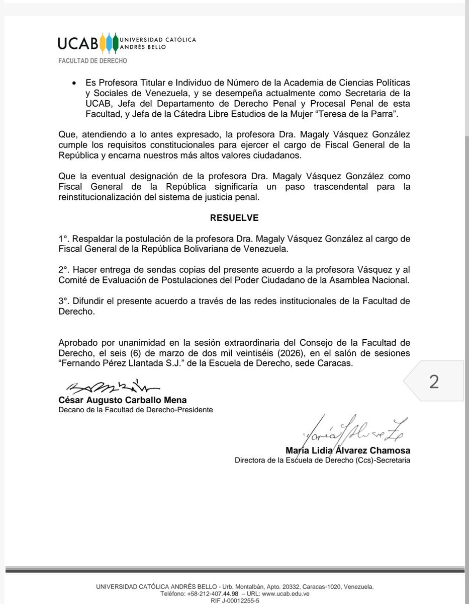 andresraulpaezp's tweet photo. Excelente postulación @ReporteYa de Dra #MagalyVasquez @mavasquezg Prof Titular @enlaucab con amplia experiencia en D° Penal, Procesal, miembro Academia Ciencias #Politicas @acienpol respaldada además por @Unimet - Bravo por la #academia con principios y valores - @cnpven @Apevex https://t.co/vn10mvMxdv