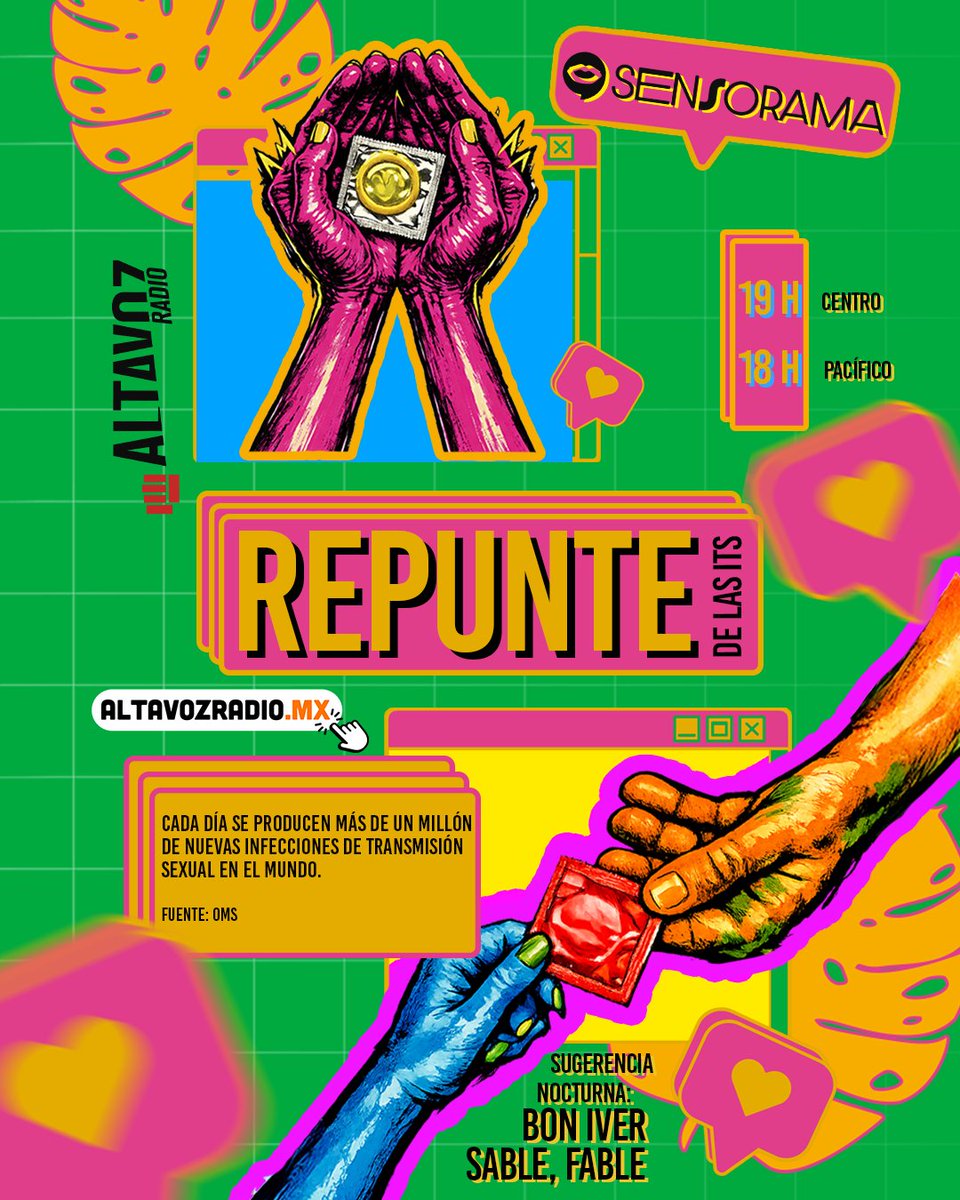 altavozmxradio's tweet photo. Este martes en #Sensorama 🧠🔥
En los últimos años se ha observado un aumento de las infecciones de transmisión sexual (ITS).
Entre los factores asociados están la disminución del uso del condón y el acceso irregular a los servicios de salud. Pero, ¿qué otros aspectos están influyendo en esta problemática? 🤔
Hoy reflexionamos sobre información, prevención y los retos actuales para el cuidado de la salud sexual. 💬
Porque hablar de sexualidad también es hablar de responsabilidad, acceso a derechos y bienestar. ✨
🗓️ De lunes a viernes
🕔 19 h Centro | 🌍 18 h Pacífico
📲 https://t.co/ITHdlPvm7k