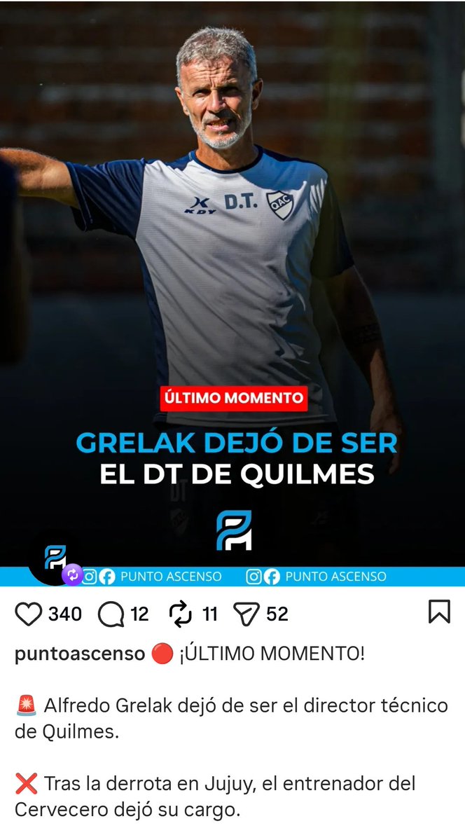 Pensar que la gran mayoría lo pedíamos como técnico a Grelak, hizo una muy buena campaña en San Telmo creo y después hizo papa donde fue; todo lo que brilla no es oro🤦🤦🤦🤦⭐🔴⚫💯!!!!