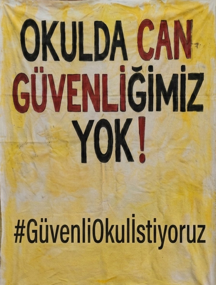 Okulda güvenlik olmadığı gibi okulun güvenliğinden nöbetçi öğretmen sorumlu. Kendini koruyacak, caydırıcı herhangi bir ekipmanı da yok üstelik. Canımızın değeri yok mu ?????
#okuldaguvendedegiliz