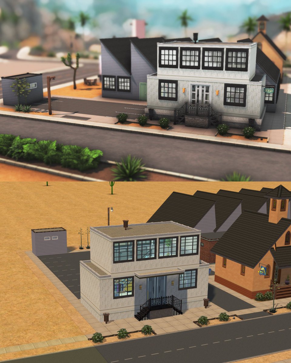 made the community lot from Strangetown (88 Road to Nowhere) in Oasis Springs ✨

the layout is a bit different because of the size of the lot, but I still managed to fit all the buildings while keeping the original size #TheSims4