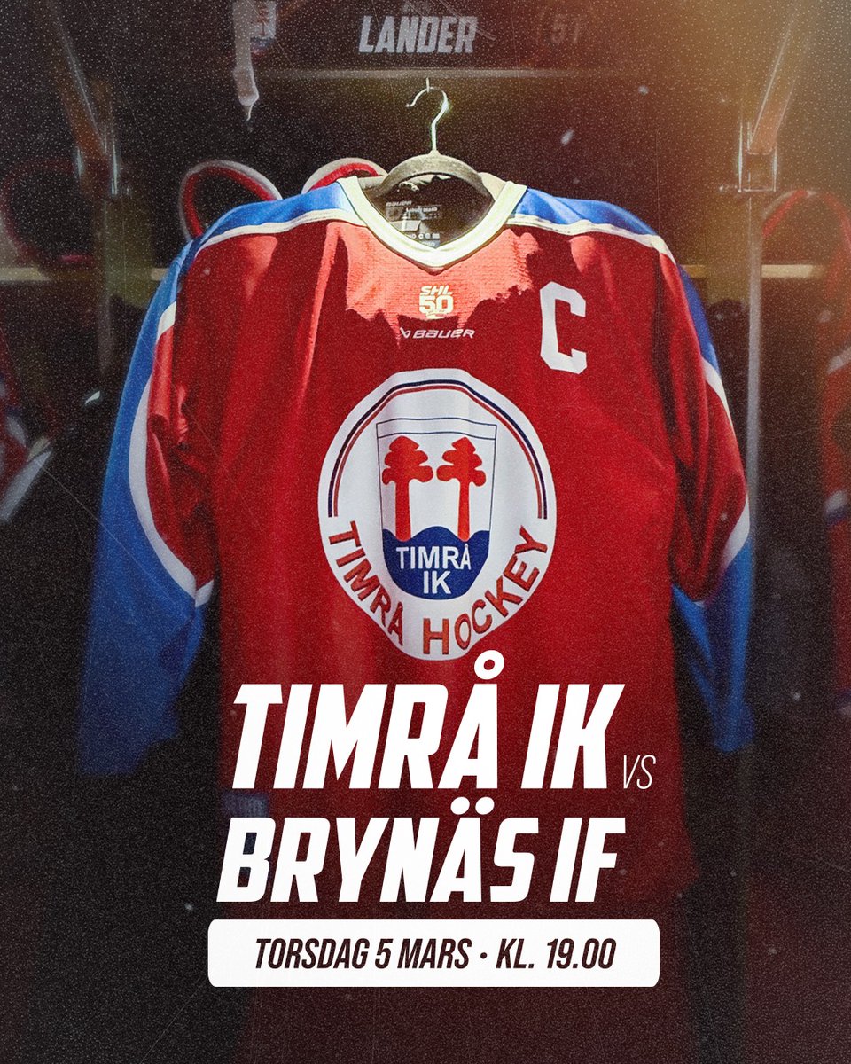 Missa inte Retromatchen på torsdag när Timrå IK tar emot Brynäs IF
Spelarna bär du den klassiska Timrå Hockey tröjan från 1983 - Läs mer om tröjan på timraik.se och säkra din plats

#timraik