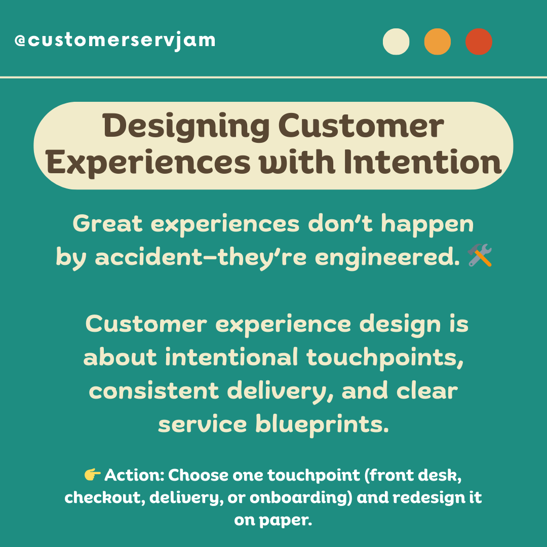 customerservjam's tweet photo. Great experiences are engineered with intention—designed touch-points, consistent delivery, and clear service blueprints. 🛠️
#CustomerExperience #ExperienceDesign #CXStrategy #ServiceDesign #CustomerJourney #ConsistentService #TouchpointsMatter https://t.co/F8An0bZEYs