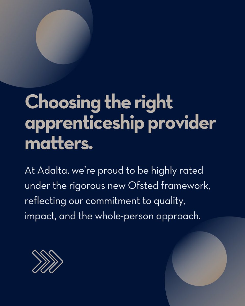 Adaltaltd's tweet photo. Team leader and management apprenticeships deserve the right provider. At Adalta, we’re highly rated under the new Ofsted framework — delivering quality, impact, and a whole-person approach.

Read our Ofsted report card here - https://t.co/71SdpWtG3q https://t.co/0OQlEAl0lh