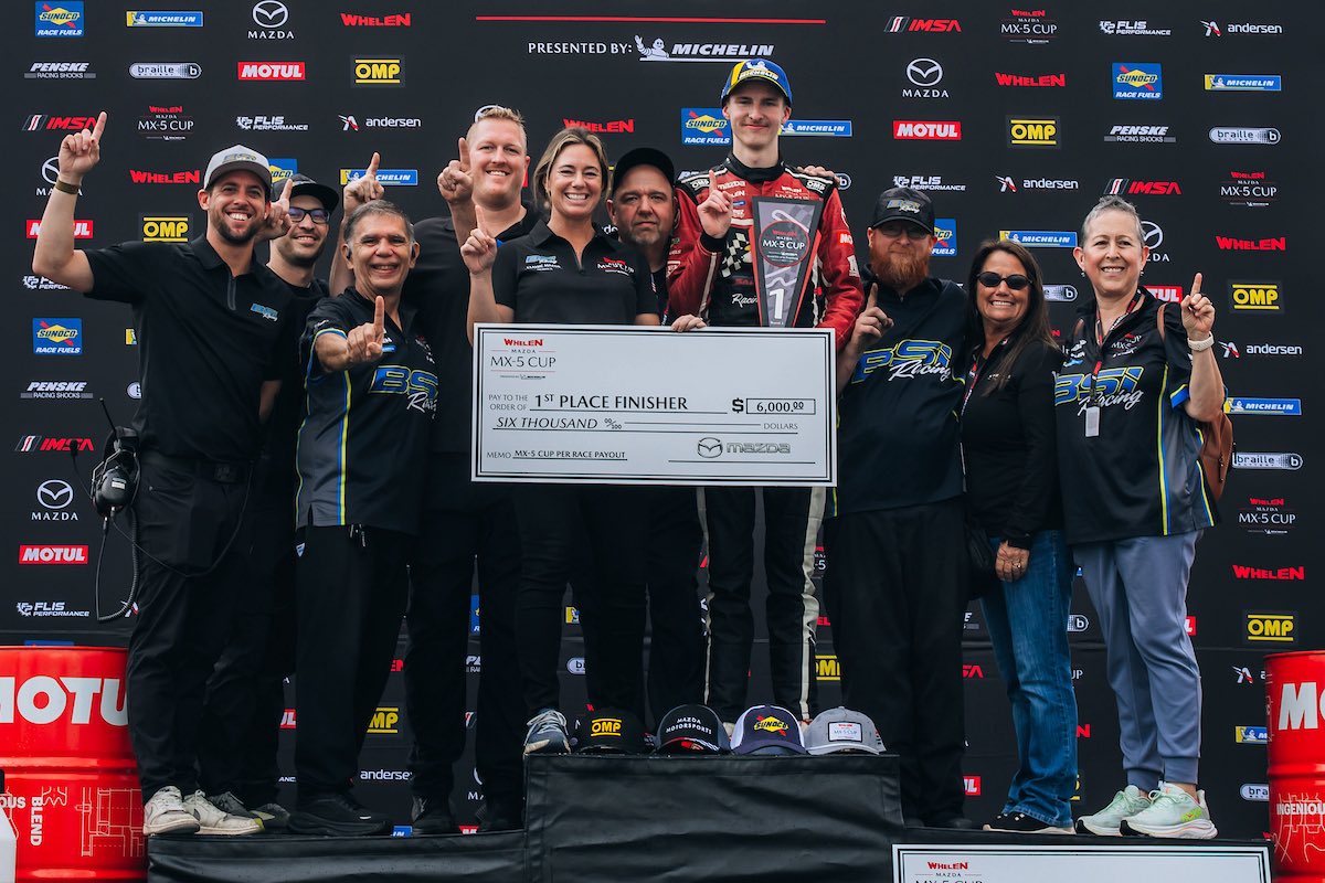 SheaRacing's tweet image. Win. Double podium. Leading the Drivers Championship. #BSIBuilt @MazdaMX5Cup @IMSA