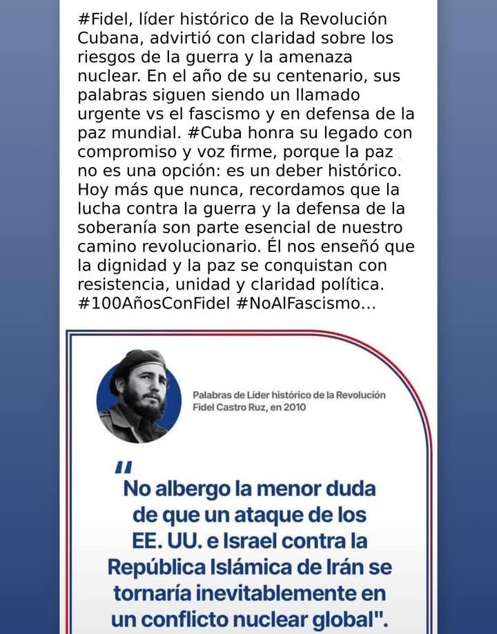 #Condenamos  la escalada bélica de los EEUU e Israel contra Irán, condenamos cualquier acto guerrerista contra cualquier nación¡Viva la Paz!
