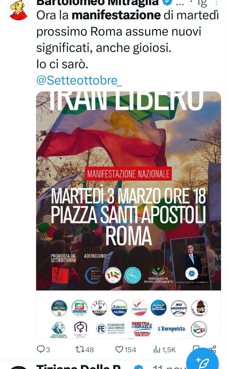 Domani a Roma ci sarà la manifestazione per l'Iran indetta da <a href="/Setteottobre_/">Setteottobre</a>. Scongiurato il pericolo dei negoziati, ci si inebria di guerra, dimenticando che sotto le bombe ci sono persone vere. E qualcuno ha una famiglia a Teheran che oggi è stato a un soffio dal perdere.
