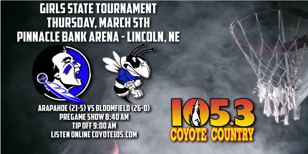 🚨State Tournament Basketball!🚨
🏀Arapahoe vs Bloomfield
📻105.3 Coyote Country
🖥️coyote105.com
📍Lincoln, NE
🎙️<a href="/sabaumert/">Seth Baumert</a>
#nebpreps
<a href="/APSNE_Events/">Arapahoe-Holbrook Public School (NE)</a> 
<a href="/CoachBlackmore2/">Preston Blackmore</a>