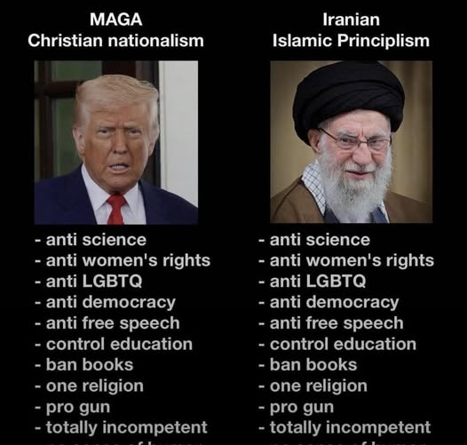 EH_CBunny's tweet photo. @GOP #MAGA vs #Iran #Samedifference #DifferentRegimes https://t.co/AGP9Vl72JJ