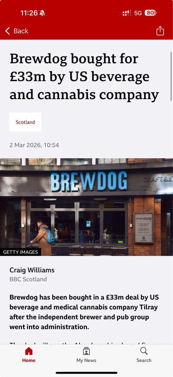 Brewdog bought out by fucking TILRAY $TLRY 🤣 as much as James Watt pissed everyone off, it is a shame to see one of the shining lights of the British startup scene fall off so hard.