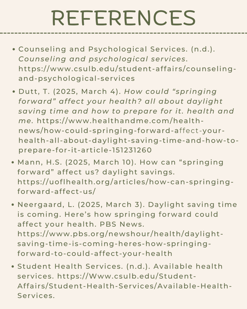 csulbwellness's tweet image. (Post 2/2) Spring forward is almost here!

Mark your calendars for Sunday, March 8th to set your clocks one hour ahead! 🕐

Swipe to learn about what Spring Forward is and how to prepare, so that your sleep health stays strong. 💪

#CSULB #GoBeach #SpringForward