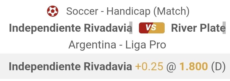 iggyb98's tweet photo. Football betting tip #2 ⚽️

League:
Argentina Liga Pro 🇦🇷

Match:
Independiente Rivadavia vs. River Plate

Betting pick:
Independiente Rivadavia +0.25 Asian Handicap @ 1.80

Best of luck who tails! 👍

📢 Find all of my bets & betting stats everyday here:
https://t.co/fE1BmTwMBS

​​🎁 Bet with crypto & claim a bonus here: 
https://t.co/DzbelqCd9e 

​#bettingpicks #BettingTips
