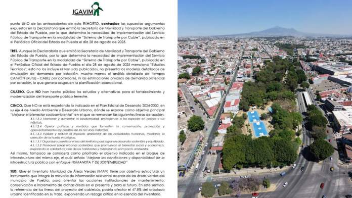 🚡🌳 <a href="/IGAVIM/">IGAVIM ObsCiudadano</a> pide cancelar el proyecto de cablebús en Puebla; advierte que no se han presentado estudios técnicos, ambientales ni consultas ciudadanas.

ornte.xyz/mGDeI