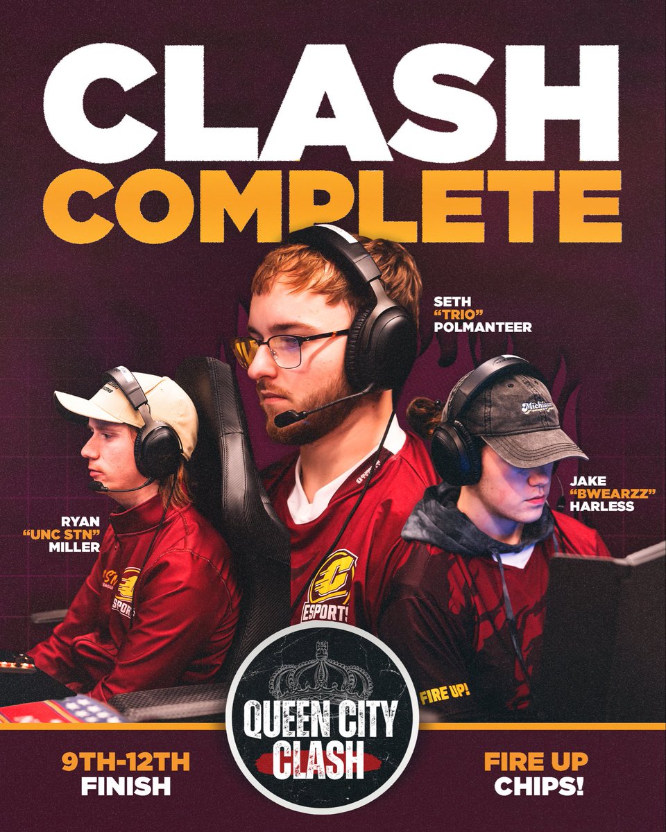 RAHsignz's tweet photo. super quick graphic i did for @cmichesports to wrap up their weekend at @UCEsportsClub QCC ‼️ https://t.co/w9lHzw8vB9