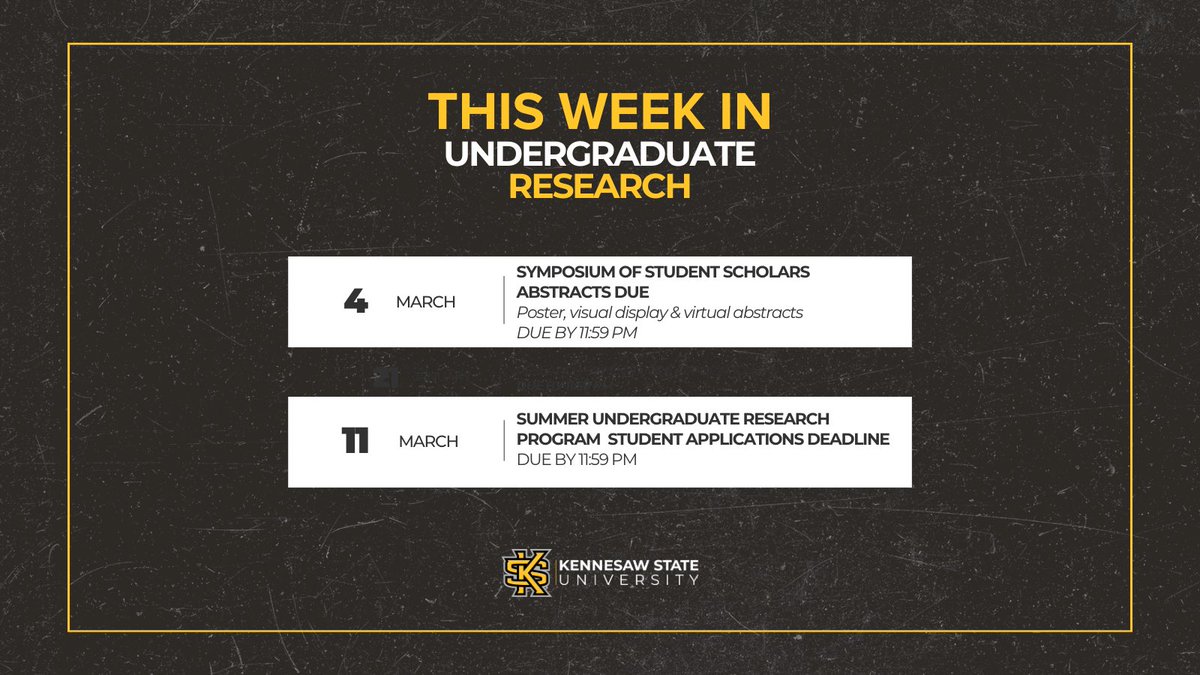 KSUresearch's tweet photo. 🌟 Ready to level up your research game? Make sure you don't miss these upcoming deadlines!

Keep an eye on our calendar for additional workshops and webinars, deadlines, and events: https://t.co/k24lfB3u0Z

#KennesawState #KSUResearch #UndergraduateResearch #StudentLife https://t.co/SwiuQafsBk