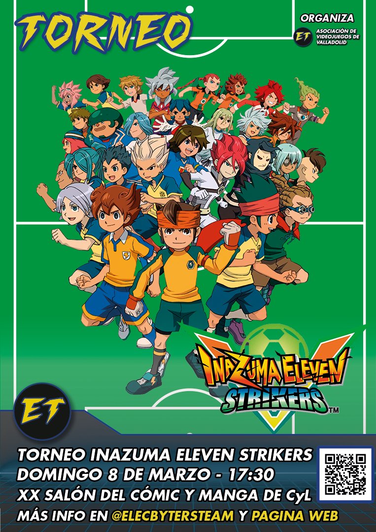 Nuestro tercer torneo para el 20º Salón del Cómic y Manga de Castilla y León será de Inazuma Eleven Strikers.

¡Demuéstranos cuál es el mejor equipo del Futbol Frontier el domingo 8 a las 17:30!