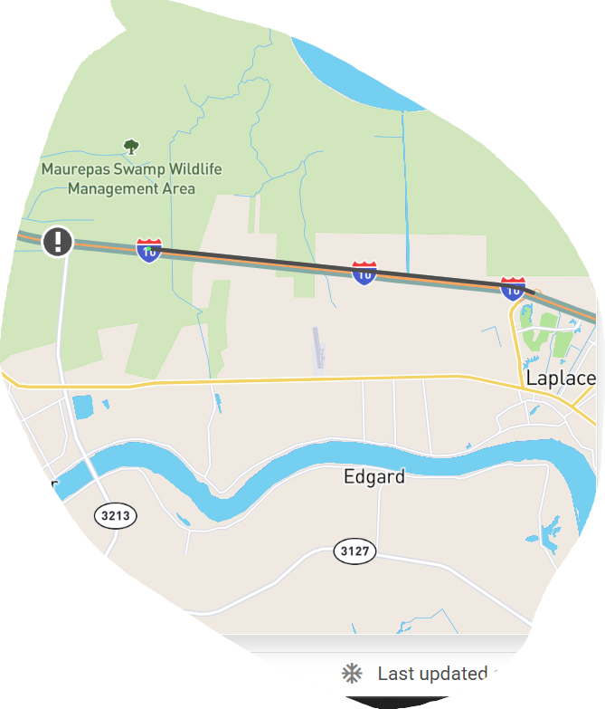 10:40am....  There is a delay of nearly an hour on WB I-10 approaching La 641 in Gramercy due to a major crash blocking both lanes.  Traffic is passing on the shoulder