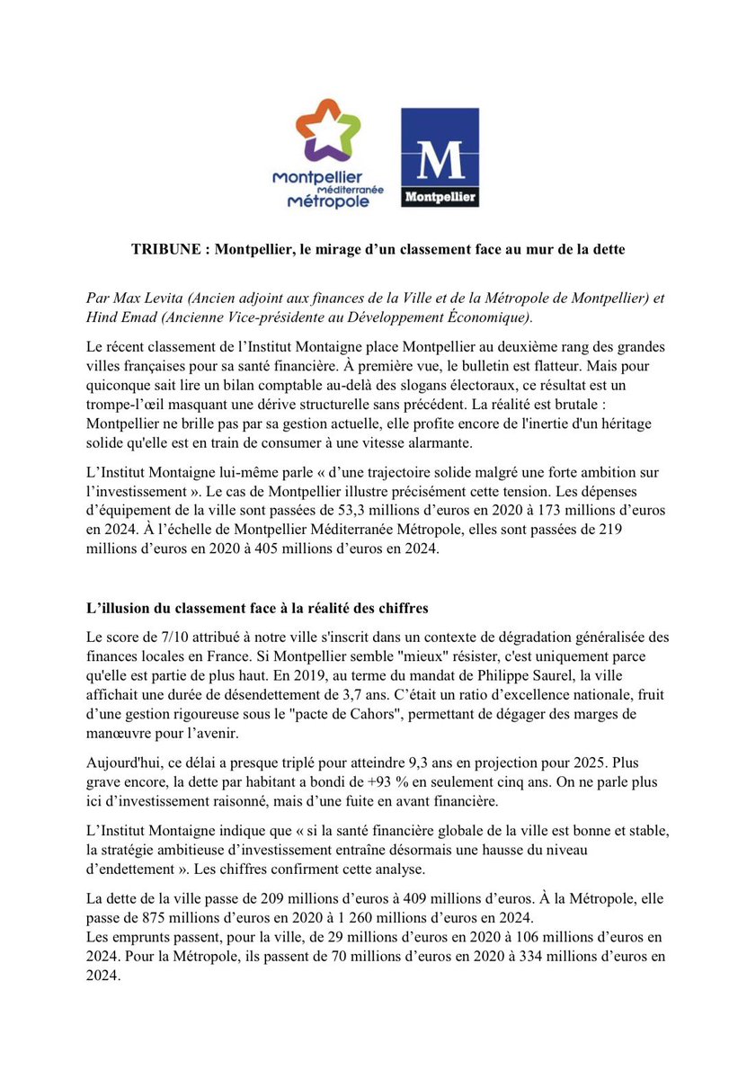 EmadHind's tweet image. Rien n’arrête une idée dont le temps est venu… peut être le moyen de la financer ? La métropole #3M est surveillée et ce qui est donné d’une main sera repris de l’autre.. 14.9ans de durée de désendettement en 25! Gouverner c’est choisir …pas hypothéquer l’avenir!