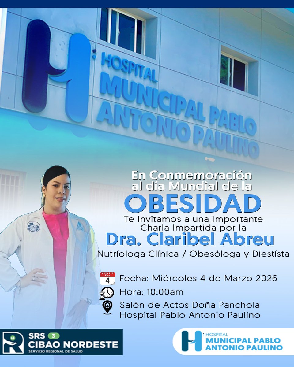 Este próximo miércoles 4 de marzo, te invitamos a una interesante charla sobre la obesidad, con motivo del día mundial de la obesidad, la Dra. Claribel te espera en el salón de actos. 

No faltes.