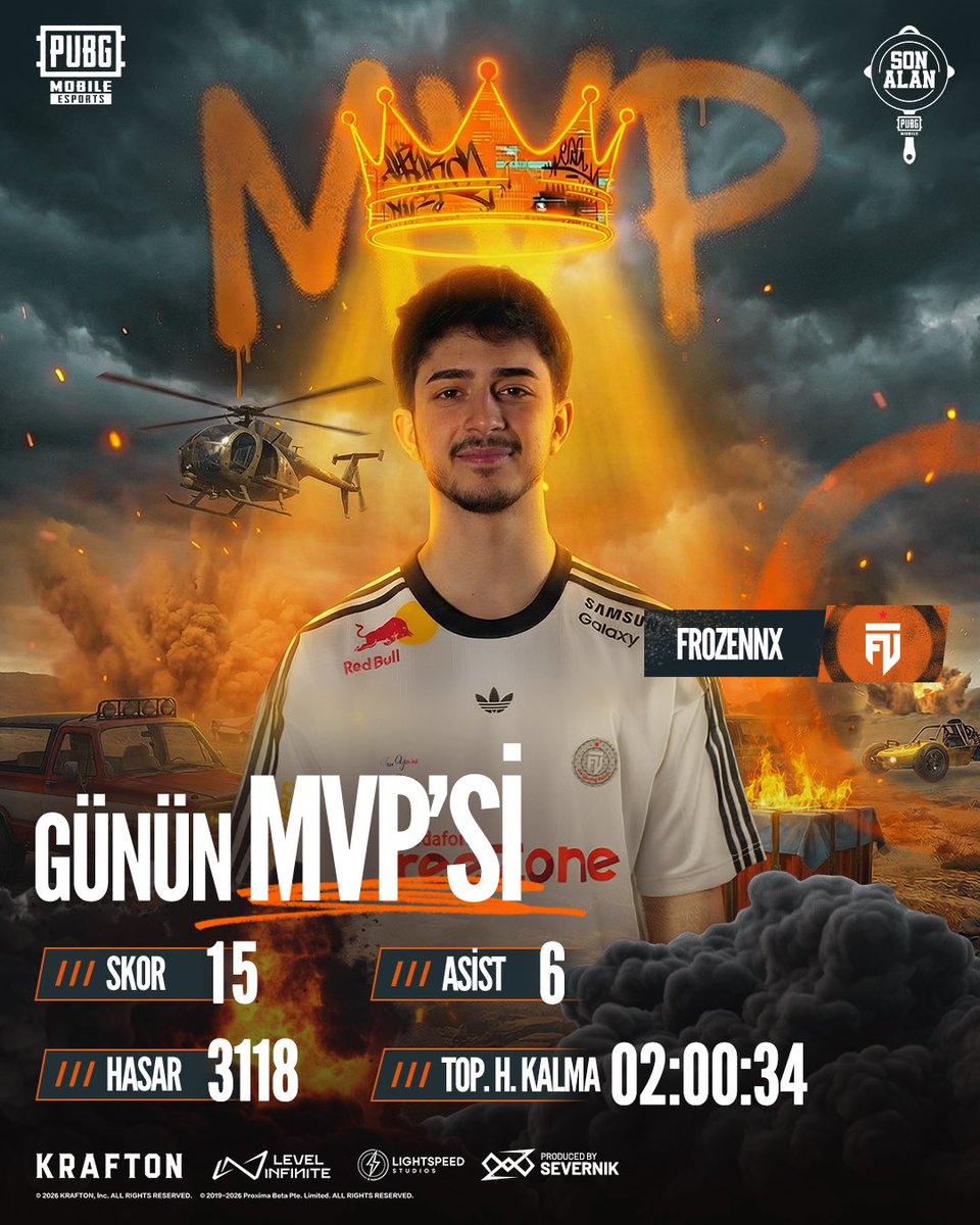 pubgm_espor_tr's tweet photo. 3.GÜNÜN MVP’SİNE DEĞİNMESEK OLMAZDI! 🤯
FrozeNNX, PUBG MOBILE Son Alan Turnuvası'nın 3. gününde sergilediği performans ile güne damga vurdu ve takımını üst sıralara taşımada büyük rol oynadı!
#PUBGMOBILE #SONALAN https://t.co/49iY8EWvA1