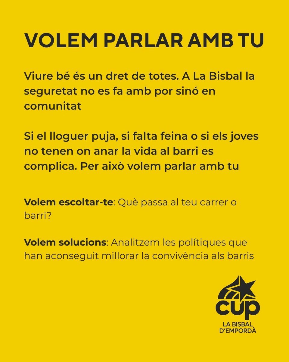 CUPLaBisbal's tweet photo. Volem escoltar què passa al teu carrer o barri i analitzar polítiques que han aconseguit millorar la convivència. Per fer-ho, ens acompanyarà la @SilviaAliuGi, tinenta d'alcaldia i regidora a Girona, per explicar-nos quines mesures funcionen realment. https://t.co/hD3KSZvZLR