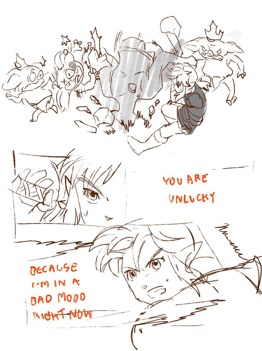 old rough comic sketch I did when I used to play A LOT of TotK. 🥲Got inspired when Zelda worried about Link over a few keeses...