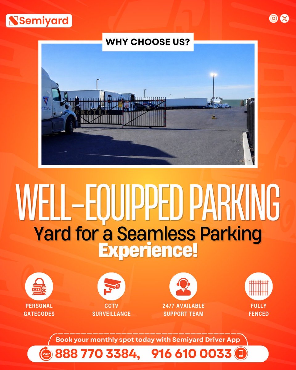 semiyardinc's tweet image. Stop gambling with your truck’s safety.

Choose a well-equipped yard built for drivers:
🔐 Secure access
📹 CCTV monitored
🕒 24/7 availability
🚧 Fully fenced

Park smart. Park with Semiyard.

#TruckParking #CDLDrivers #FleetOwners #TruckingIndustry #LogisticsLife