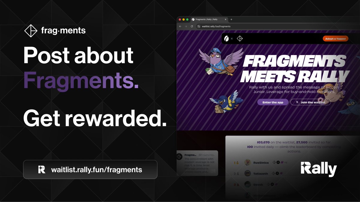 2FactorFinance's tweet photo. Fragments is live on @RallyOnChain!

Write about ◇ Bitcoin Junior and earn rewards.

The total monthly giveaway amounts to $5000 USDC!

The best content takes the biggest cut.

Sign up
→https://t.co/4cAvqxdPOI

Join the campaign
→https://t.co/tlY0vzPXZt https://t.co/apEQNAYTZr