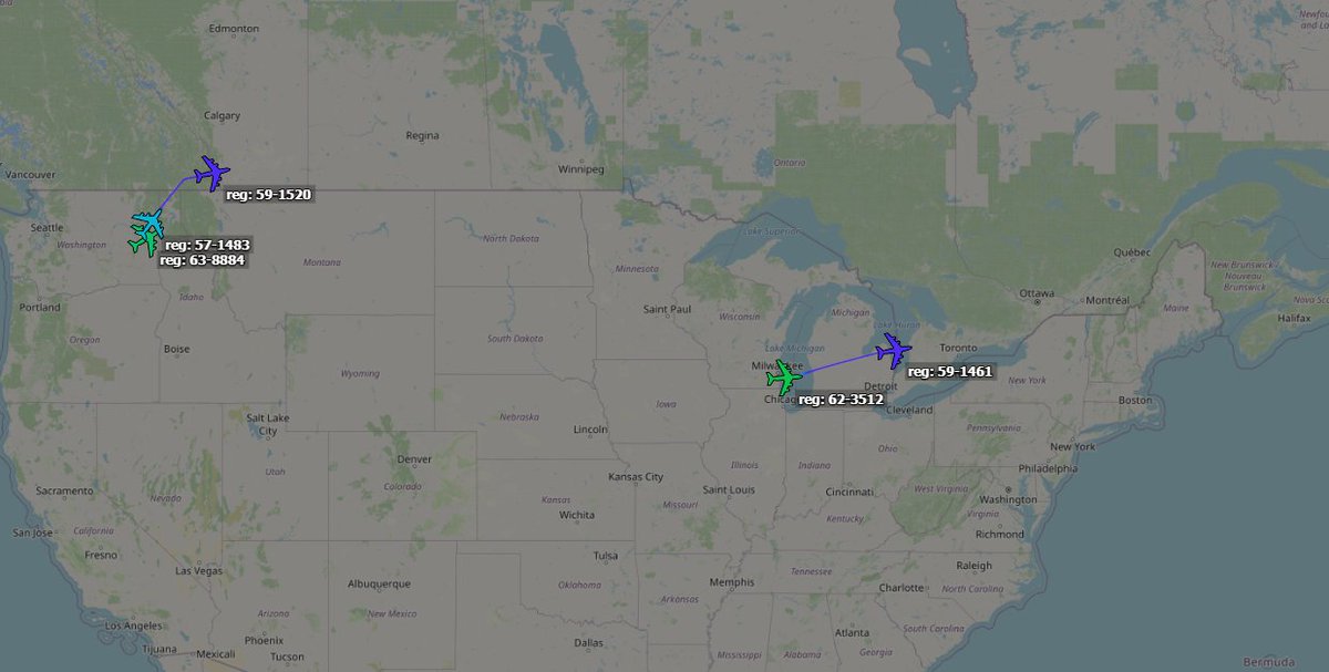 AUX_OSINT's tweet image. 4x KC-135R/T from Wisconsin ANG out of KMKE en route to KBGR
#AE026B – 62-3515 – RCH114
#AE04E6 – 59-1516 – RCH 
#AE0626 – 59-1461 – RCH
#AE0627 – 62-3512 – RCH231

3x KC-135R/T out of KSKA to KPSM:
#AE07AA – 59-1520 – RCH
#AE0267 – 57-1483 – RCH592
#AE0696 – 63-8884 – RCH