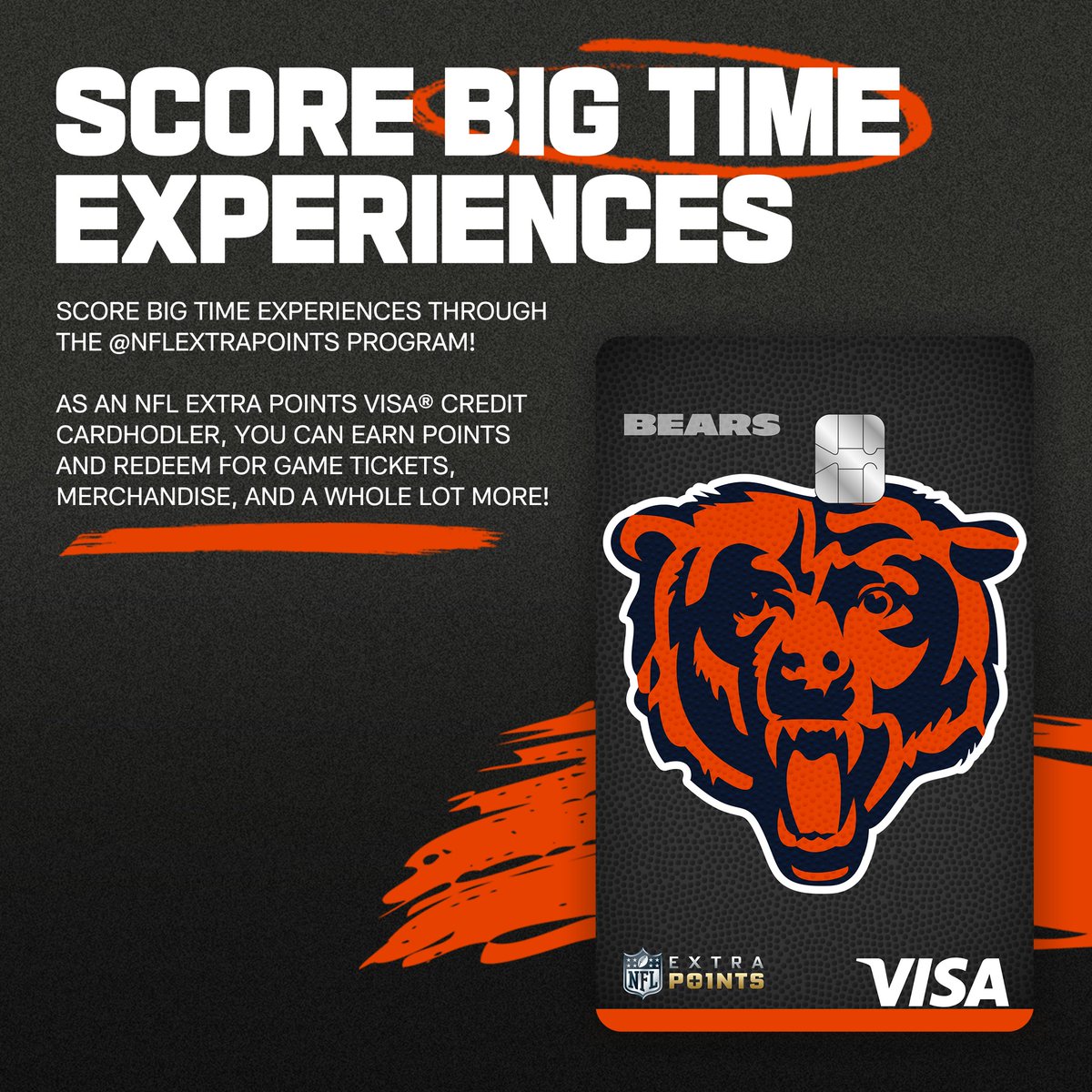 BearsLocal's tweet photo. Gain exclusive access to Bears experiences like sideline passes and more with the Chicago Bears @NFLExtraPoints Visa credit card! 💳