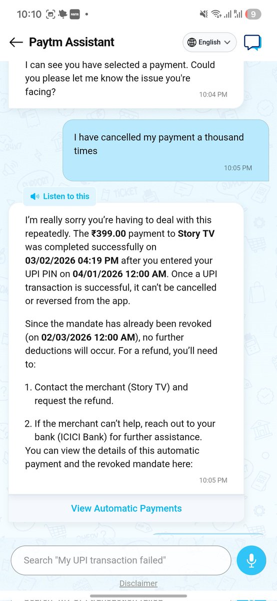 hungry_satire's tweet photo. @jagograhakjago @consumercourtin This is a stupid page called story tv, they started an autopay subscription from my account and I cancelled it immediately realizing it's not worth it. But they kept deducting my money for like 4 months. Already placed a complaint with @UPI_NPCI https://t.co/rkE238cDrw