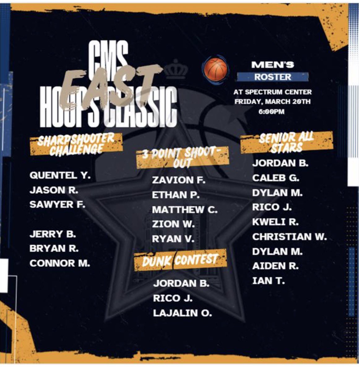 ConnorM_2026's tweet photo. Selected💫

Officially headed to the SAAC CMS Hoops All Star Classic at Spectrum Center on March 20th🏀

Sharpshooter Challenge participant. Senior All Star. Competing with the top seniors across Charlotte Mecklenburg Schools. https://t.co/eCirz3TXLb