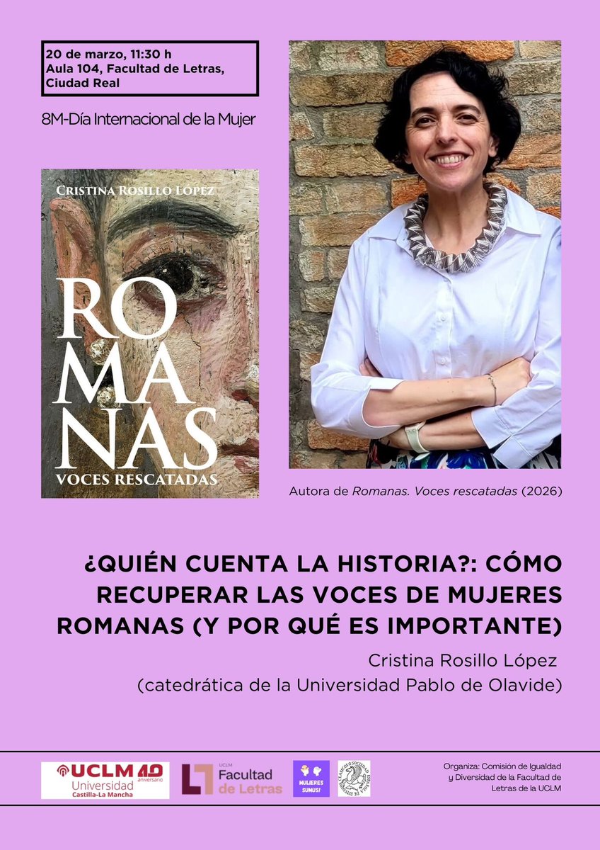 seec_clm's tweet photo. El 8M se acerca y este año tendremos a Cristina Rosillo y su recién publicado 𝘙𝘰𝘮𝘢𝘯𝘢𝘴. 𝘝𝘰𝘤𝘦𝘴 𝘳𝘦𝘴𝘤𝘢𝘵𝘢𝘥𝘢𝘴 (2026).

¡No te lo pierdas!

🗓️ 20 de marzo de 2026, 11:30 h.
📍Aula 104, Facultad de Letras, UCLM. https://t.co/MbCcZEM4Gg