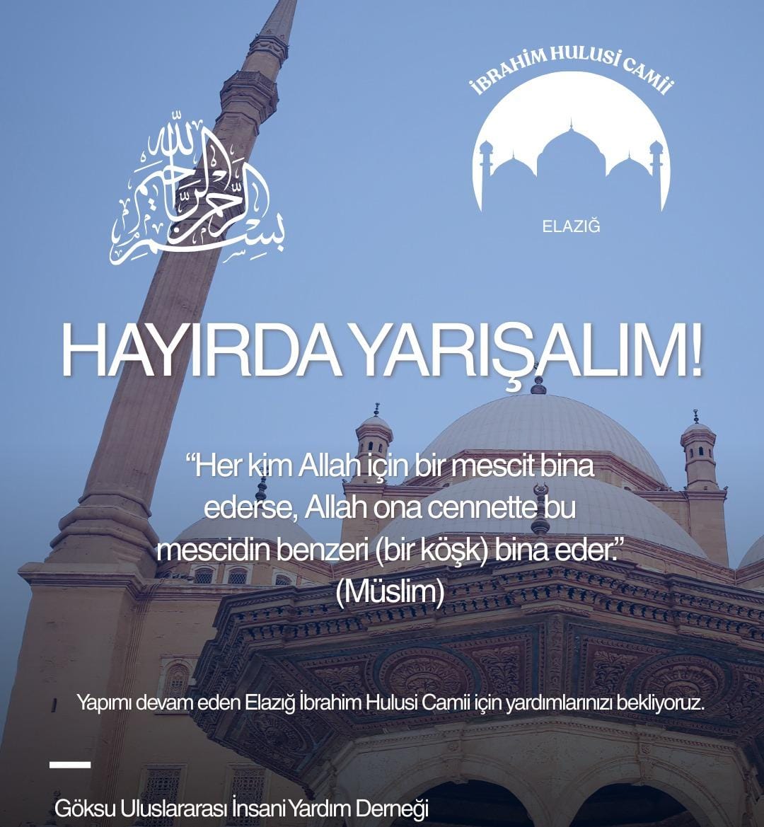 "Hayra vesile olan, hayrı yapan gibidir." 🌙

Ramazan-ı Şerif'in bereketini kalıcı eserlerle taçlandıralım. Bir yanda geleceğimizin teminatı yavrularımız için Bediüzzaman Kız Kuran Kursu, diğer yanda El'aziz'de yükselen İbrahim Hulusi Camii...

Zekat, fitre ve sadakalarınızla