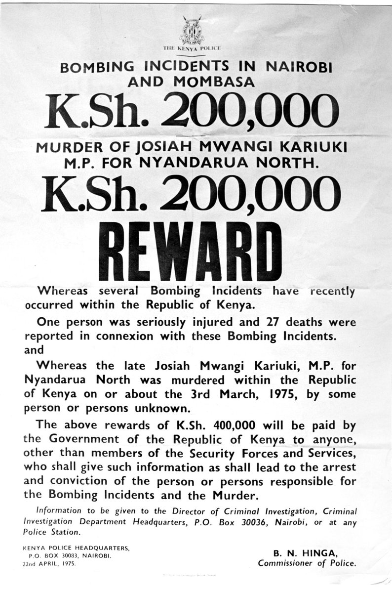 bonifacemwangi's tweet photo. 𝐏𝐨𝐥𝐢𝐭𝐢𝐜𝐚𝐥 𝐀𝐬𝐬𝐚𝐬𝐬𝐢𝐧𝐚𝐭𝐢𝐨𝐧𝐬: 𝐓𝐡𝐞 𝐖𝐞𝐚𝐩𝐨𝐧 𝐨𝐟 𝐂𝐡𝐨𝐢𝐜𝐞 𝐟𝐨𝐫 𝐏𝐨𝐰𝐞𝐫 𝐇𝐮𝐧𝐠𝐫𝐲 𝐋𝐞𝐚𝐝𝐞𝐫𝐬.

Josiah Mwangi Kariuki, popularly known as “JM,” was the politician famous for warning the founding fathers of this country not to create a nation of ten millionaires and ten million beggars. His warning proved prophetic, as ours remains a deeply unequal society. A report by Oxfam states that the 125 richest Kenyans hold more wealth than about 42.6 million citizens (equivalent to roughly 77% of the population), fueling the vast inequalities we see today. Much of this wealth has been stolen from Kenyans by a few greedy politicians. 

Detained under the Emergency laws in 1953, JM was released in 1960. He left for studies at Oxford University in England, returning to serve as private secretary to then-Prime Minister (later President) Jomo Kenyatta, before he was dropped in 1964.

He then joined politics, rising to become the Nyandarua North MP. He also helped found the National Youth Service. During the 1969 General Election, disillusioned by the government he had helped create, JM Kariuki ran on a platform of change. He challenged his constituents not to elect him if they didn’t like his work, and reprimanded his fellow politicians for stealing from the young nation. He told an eager audience at the University of Nairobi in 1970 that “It takes more than a national anthem to create a nation.” In an address to students at Makerere University, he said Kenya’s version of African Socialism was a total hoax. 

Such public declarations earned him many enemies. For the 1974 General Election, JM was denied permits for all but one campaign meeting. Already immensely popular, he won with a landslide and walked into a Parliament that gave him a standing ovation.

The adulation did not last. For his persistent questioning on the state of the nation, JM was murdered by the Kenyatta regime on March 2, 1975. The regime even bombed a bus the previous day in an attempt to assassinate him, believing he was one of the passengers. The explosion killed at least 27 people and injured 90. He had booked a seat but canceled his travel at the last minute following a tip-off.

They later used his friend to lure him into a trap, abducted him, tortured him, and eventually dumped his body in the Ngong Hills to be eaten by hyenas. His body was found mutilated—eyes gouged, hands chopped, face burned with acid. Chris Msando, ICT director at the IEBC, suffered an almost similar fate in August 2017, when Jomo Kenyatta’s son Uhuru was president.

The killers and beneficiaries of JM’s murder and even Msando’s remain at large. It has been more than 50 years since JM Kariuki was assassinated, and Kenya is still killing its bright sons and daughters for simply wanting a better country.