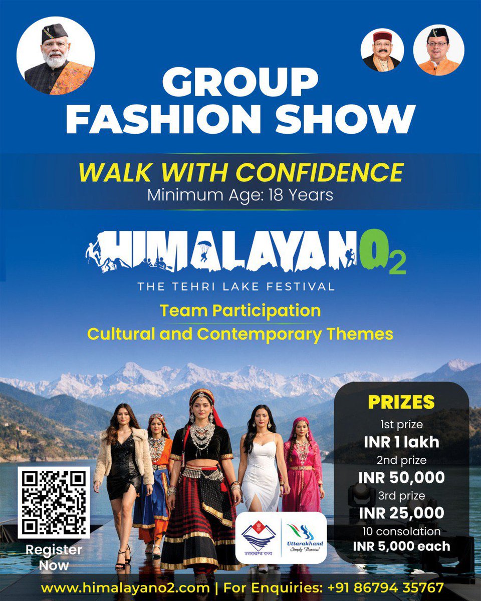HimalayanO2's tweet photo. Your roots. Your style. Your spotlight. 
Step on that ramp not just to walk,
but to represent who you are.
Own the stage at
 Himalayan O2 – The Tehri Lake Festival.
06-09 March 2026

Prizes up to ₹1,00,000

🔗 Register Now – Link in Bio

See you on the ramp. 

#HimalayanO2 https://t.co/92L6m1rjOH