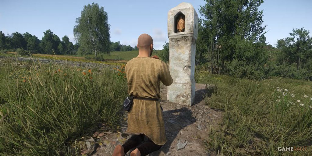 abracetradicao's tweet image. No jogo Kingdom Come: Deliverance 2, quando o jogador reza em um santuário, cruz ou capela, a oração precisa ser feita até o fim para valer. 

O jogo exige que você assista a animação que dura 1-2 minutos, sem skip ou interrupção, para ativar buffs — ou seja, a oração só conta se