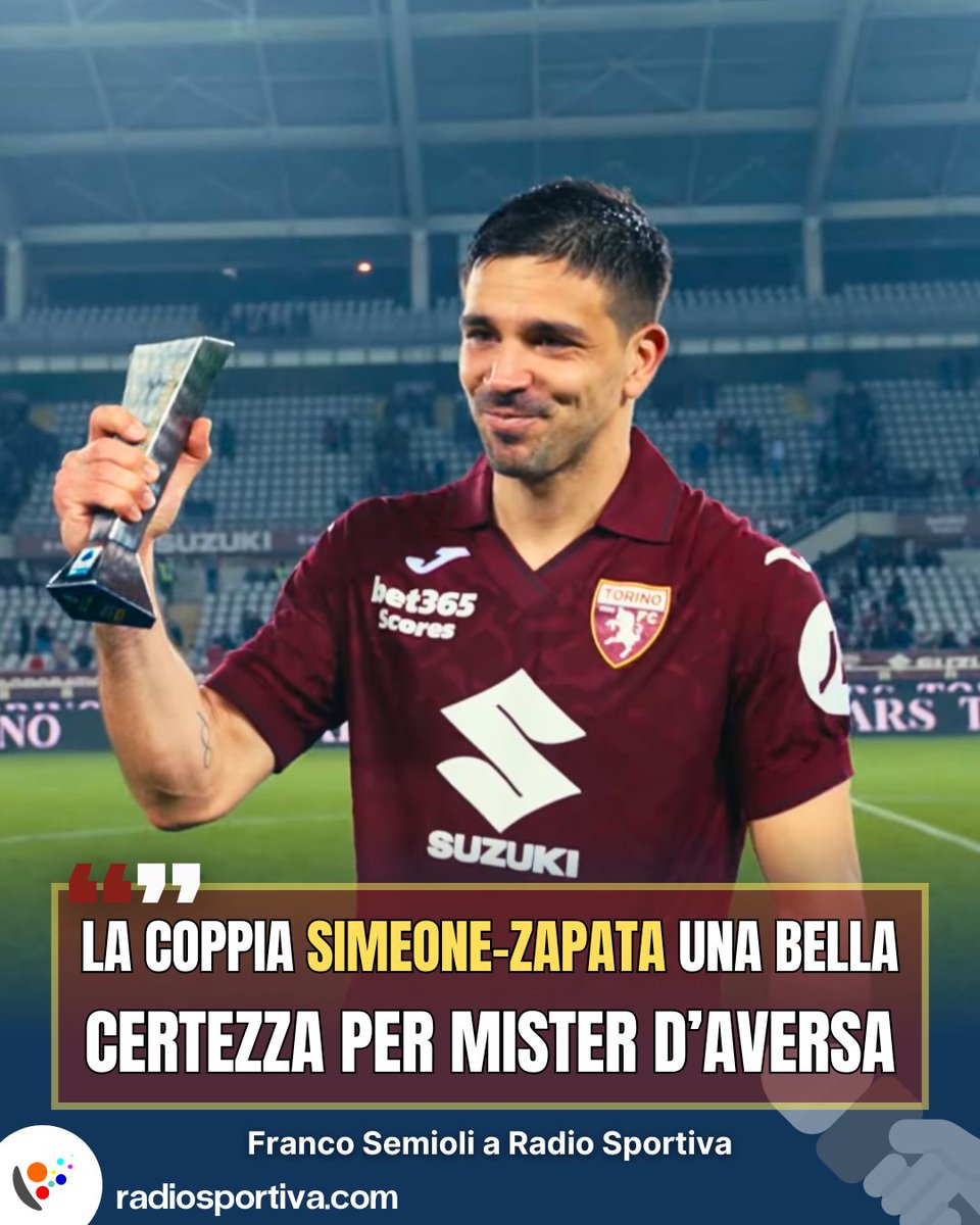 RadioSportiva's tweet photo. 🗣️Franco #Semioli a RS sulla vittoria del #Torino: «Il duo #Simeone-#Zapata è un segnale di forza. Funzionano perché si completano: Duván attacca la profondità, il Cholito cuce il gioco. Ma serve sacrificio per sostenerli. E poi c'è #Adams, anche lui importante per D'Aversa» 🐂🔥 https://t.co/tEF1pGIF1V