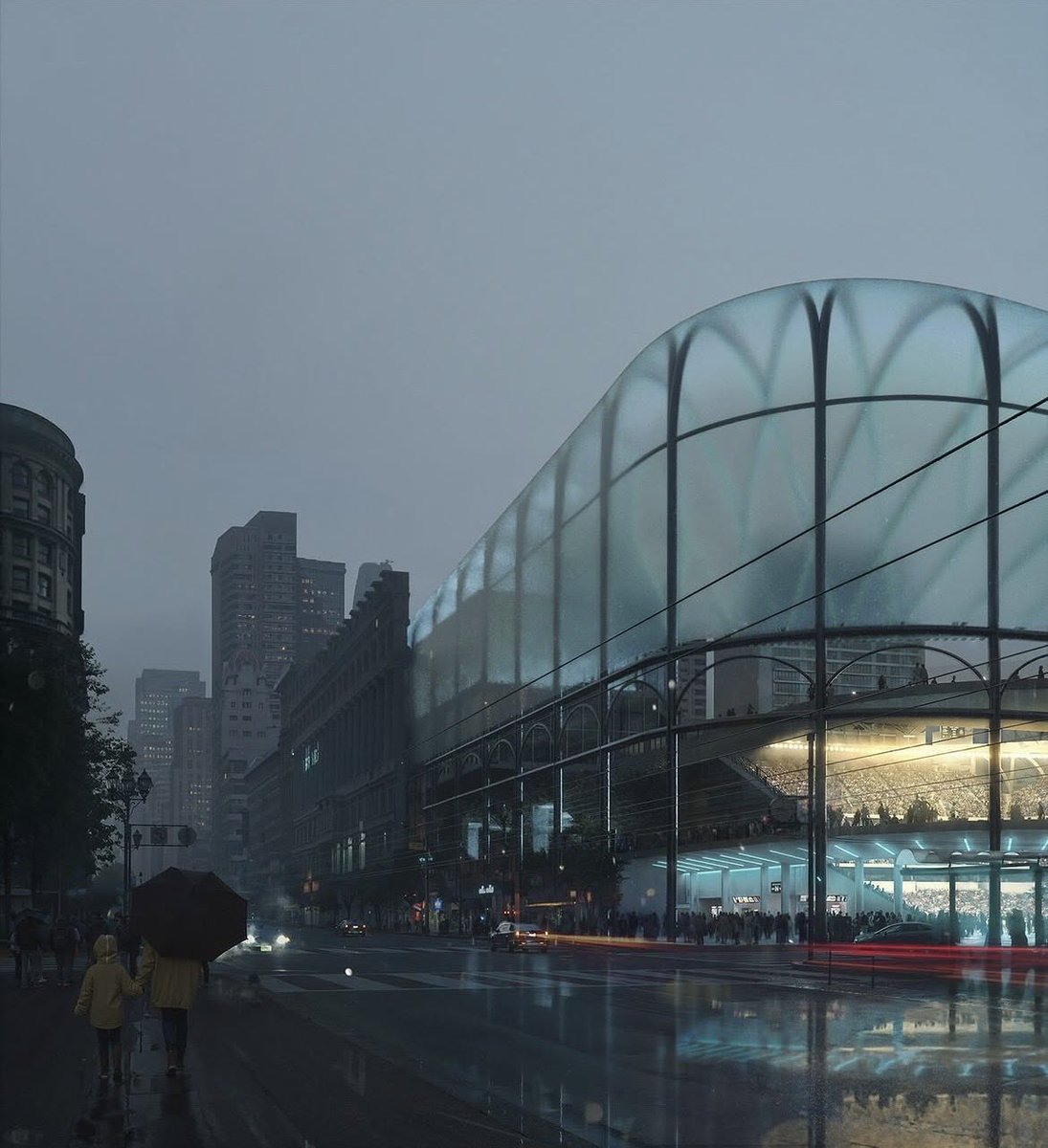 Proposed new soccer stadium in the heart of Downtown San Francisco...

Here are extended visuals by ZOA Studio.

This would be on the site of the recently closed San Francisco Centre mall on Market Street.