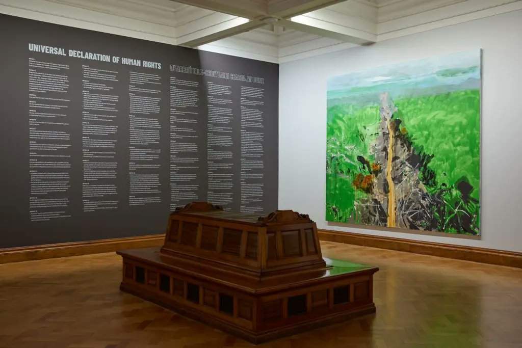 USFCAM's tweet photo. It’s the final week to view Brian Maguire: La Grande Illusion at USFCAM.

The exhibition is on view through March 7. Free &amp; open to all!

--
Shown here are images from our exhibition currently on view at CAM as well as the previous exhibition at the Hugh Lane Gallery in Dublin. https://t.co/v4ggLplgoB