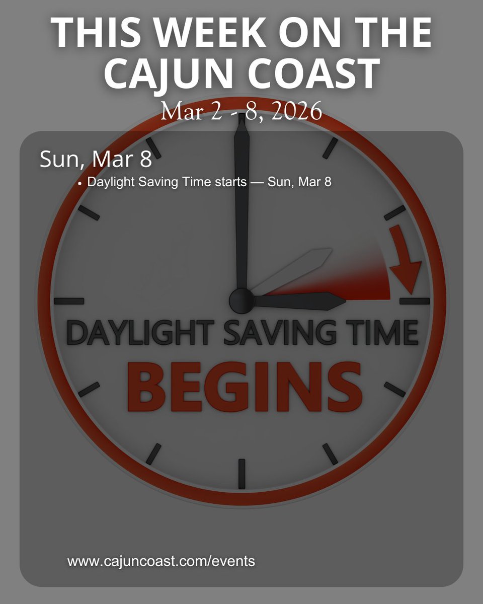 Save this. The Cajun Coast is busy this week. Heart screening Tuesday. Shows + seminars midweek. Then Saturday: burger cook-off, markets, golf scramble, live music, and cosmic bowling. cajuncoast.com/events/

#MyCajunCoast #FeedYourSoul #CajunCoast #MysticallyBeautiful